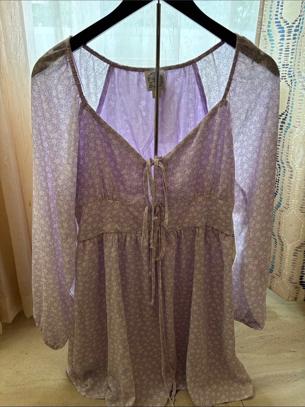 Blue Rain Lavender Floral Tie-Front Sundress